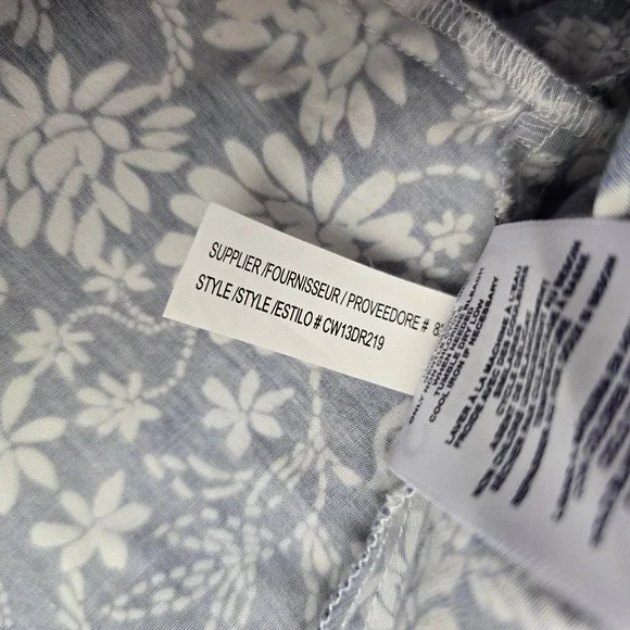 CHAPS Women's Floral Shirt Dress Button Front Ruffle Roll Tab Sleeve Blue Medium - Picture 8 of 14